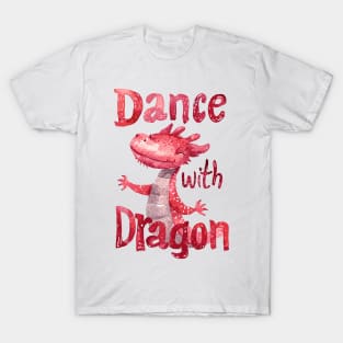 Chinese New Year Dance with Dragon: Pink Watercolor Cute Cartoon T-Shirt